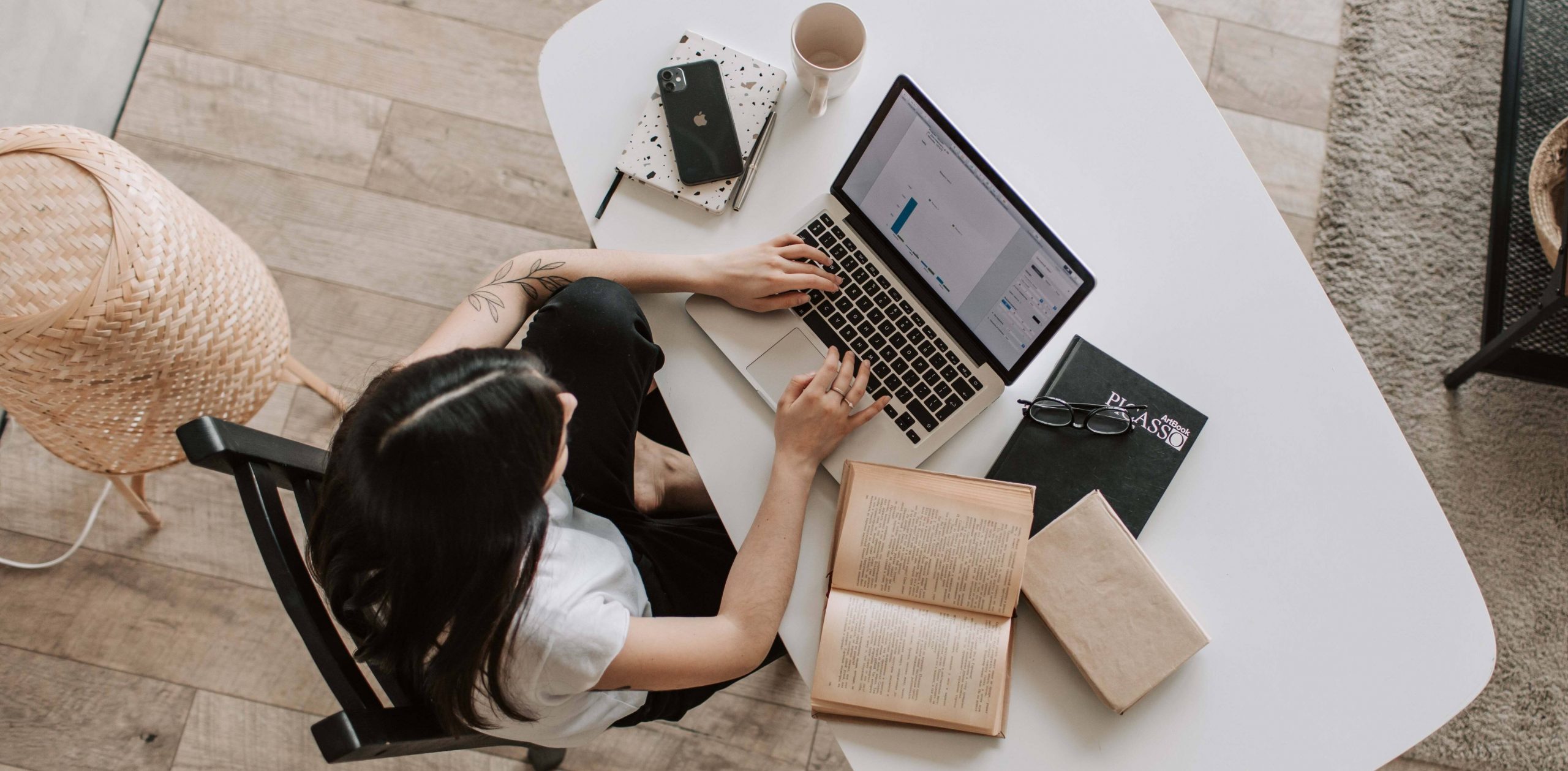 Woman Working From Home at Her Desk