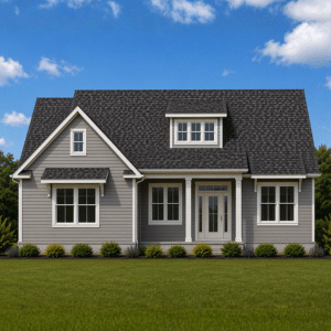 A rendering of a one story house.